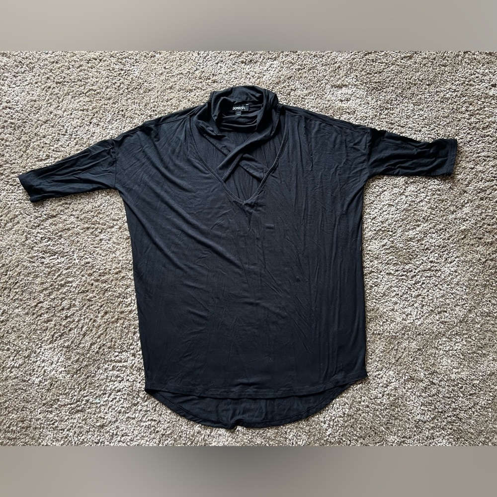 Express Criss Cross Choker Neck Shirt